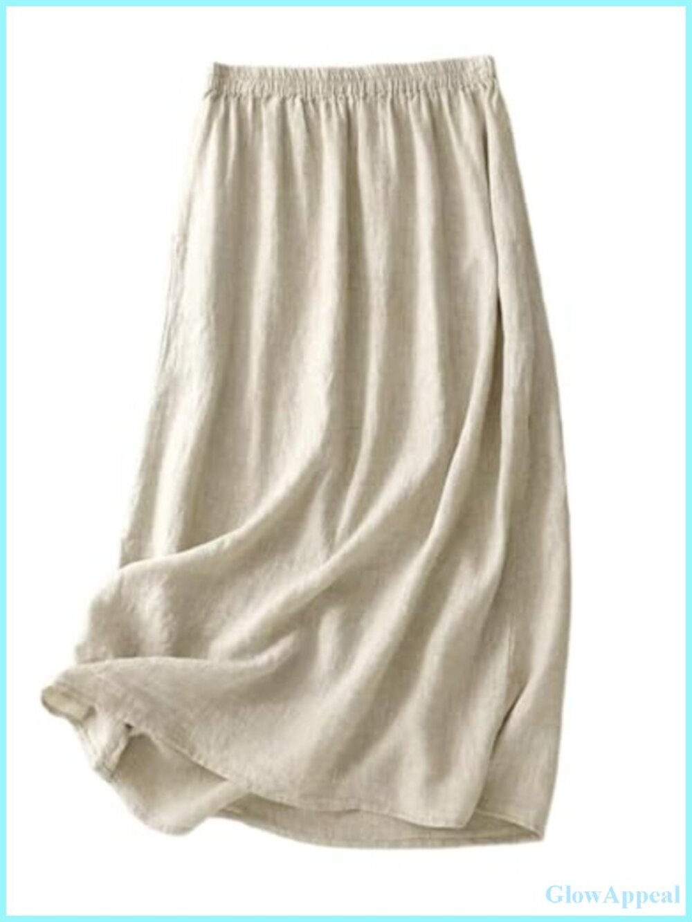 Linen Blend A-Line Midi Skirt High Waisted with Pockets Casual